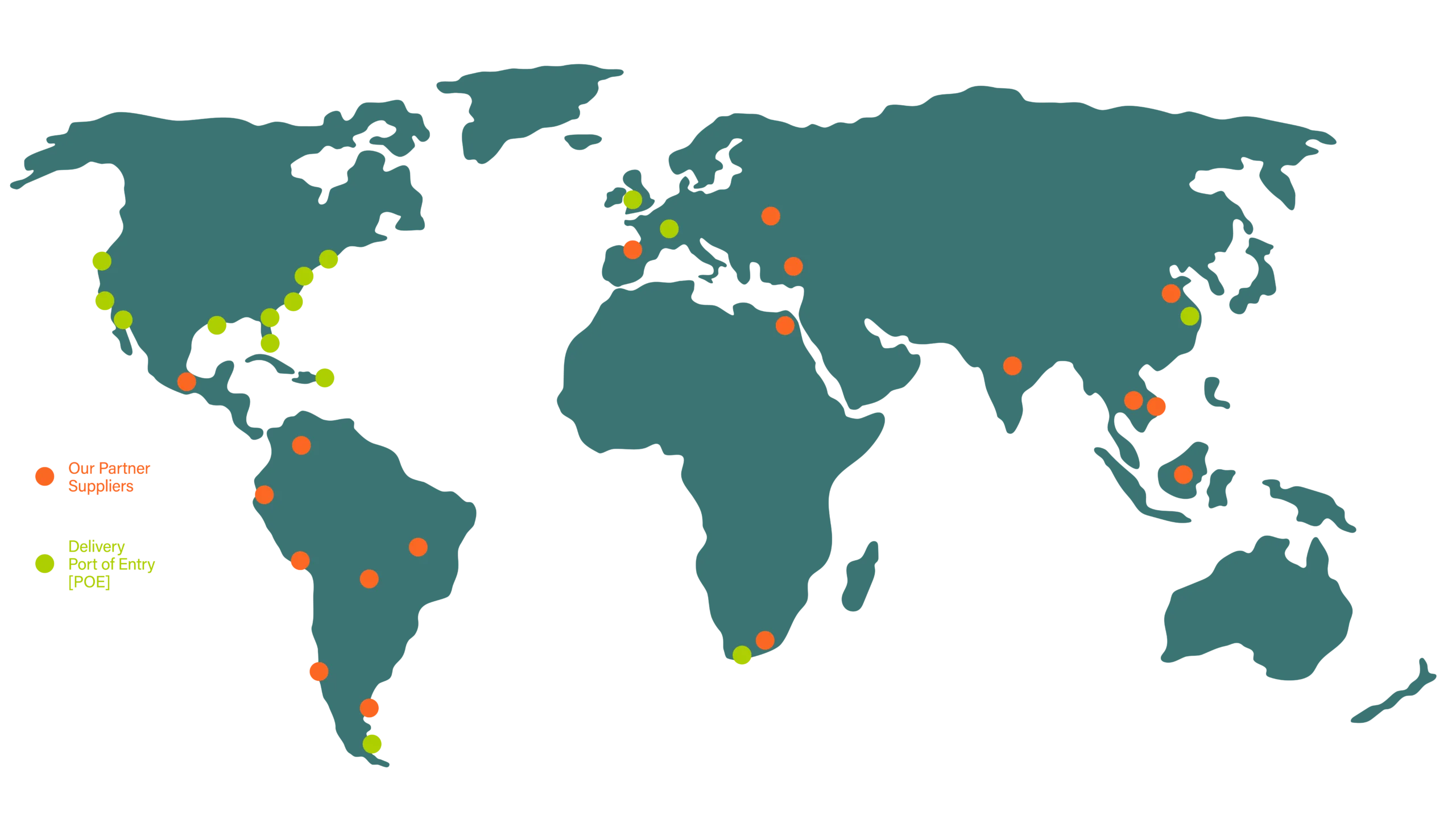 Brothers International map of partner suppliers and ports.